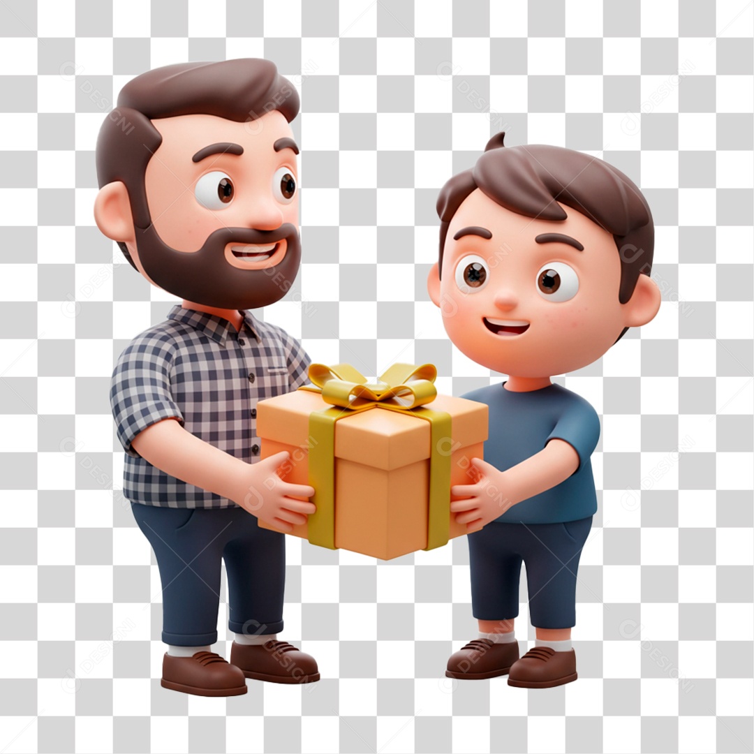 Personagem Filho Entregando Presente Para o Pai PNG Transparente