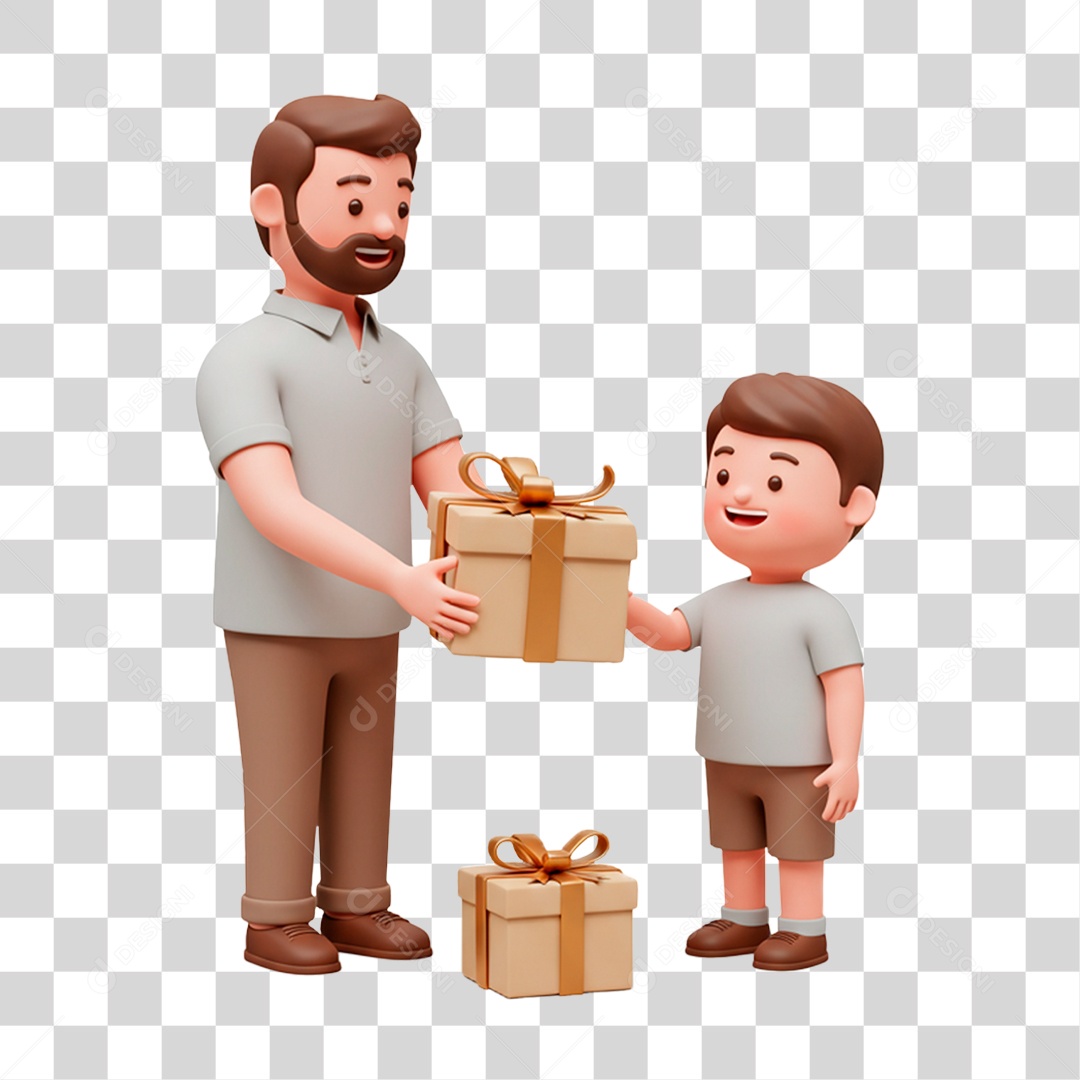 Personagem Filho Entregando Presente Para o Pai PNG Transparente