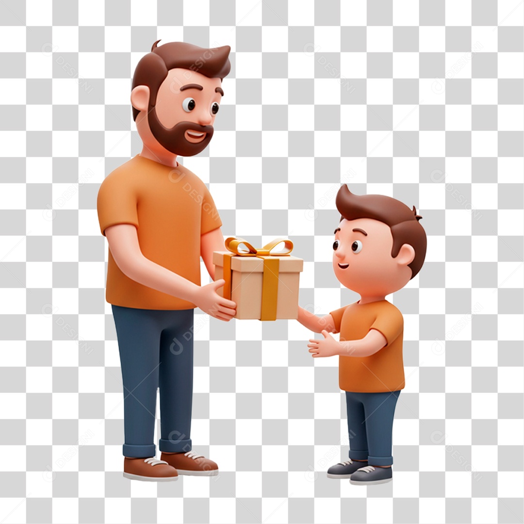 Personagem Filho Entregando Presente Para o Pai PNG Transparente