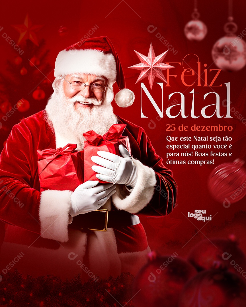Papai Noel Segurando Presentes Social Media PSD Editável