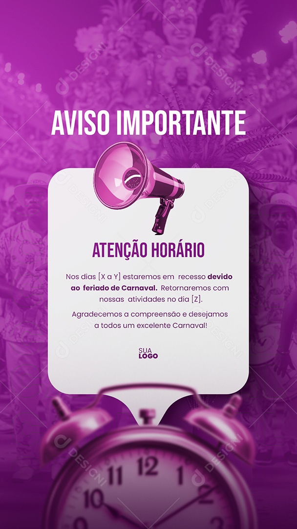 Story Feed Aviso Horário de Funcionamento Carnaval Social Media PSD Editável