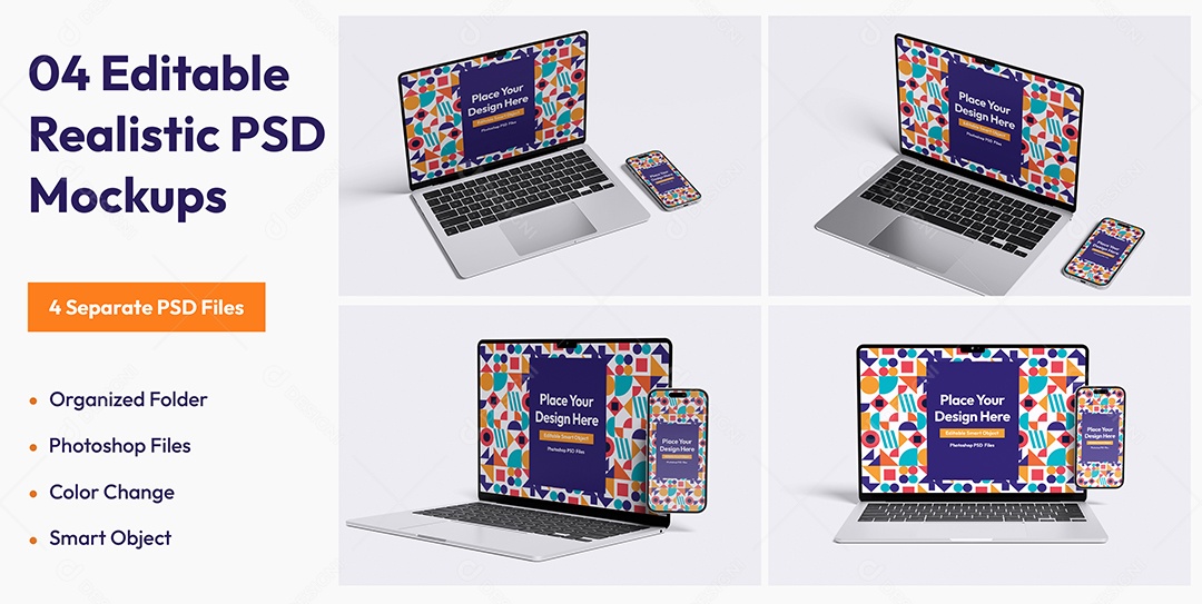 Mockup De Iphone E Notebook PSD Editável