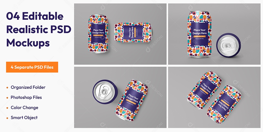 Mockup de Latas de Refrigerante PSD Editável