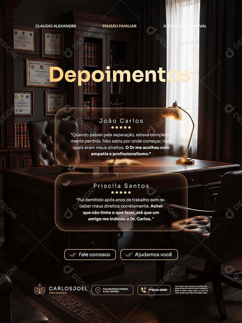 Advocacia Depoimento Social Media PSD Editável