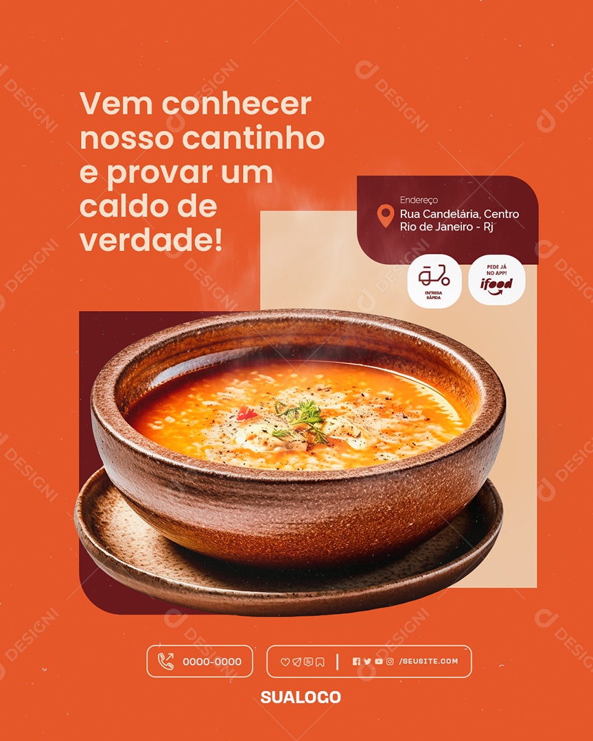Caldos Quentes Vem Conhecer Nosso Cantinho Social Media PSD Editável
