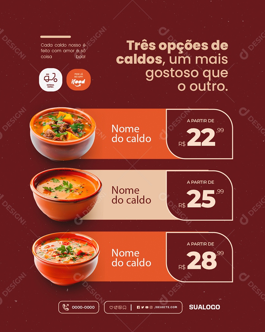 Caldos Quentes Três Opções de Caldos Social Media PSD Editável