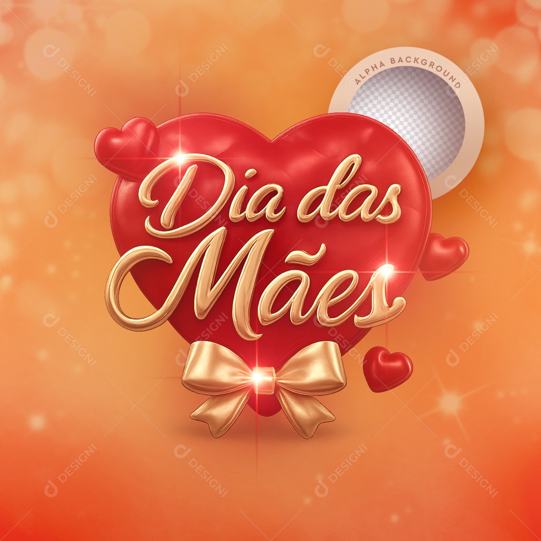 Selo 3D Dia das Mães Laranjado para Composição PSD