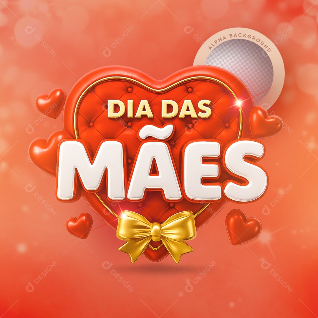 Selo 3D Dia das Mães para Composição PSD