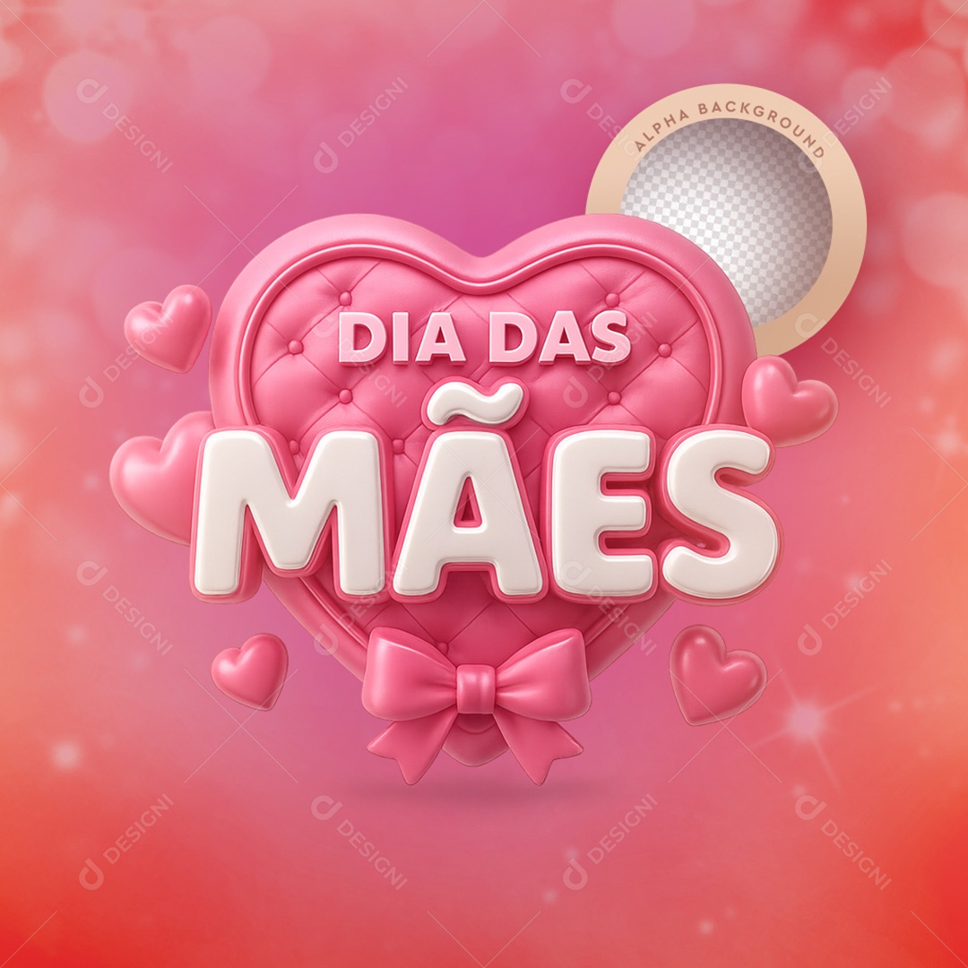 Selo 3D Dia das Mães Rosa para Composição PSD