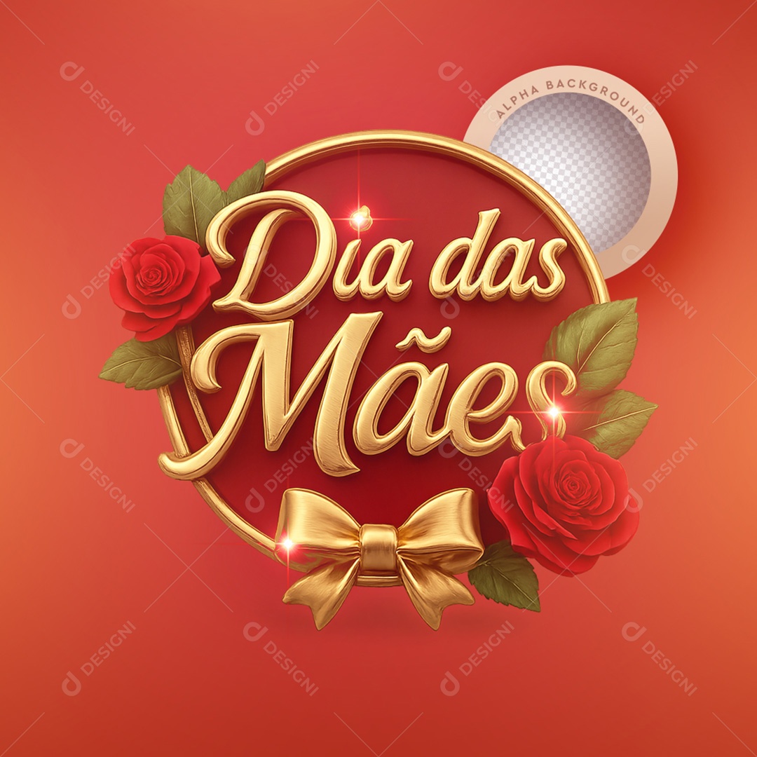 Selo 3D Dia das Mães Vermelho para Composição PSD