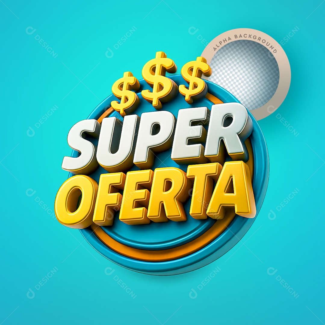 Selo 3D Super Oferta Azul para Composição PSD