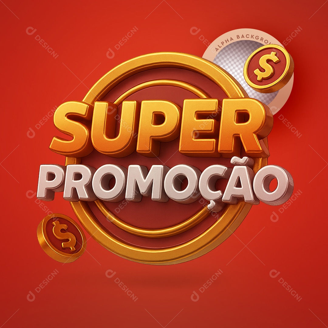 Selo 3D Super Promoção Vermelho para Composição PSD