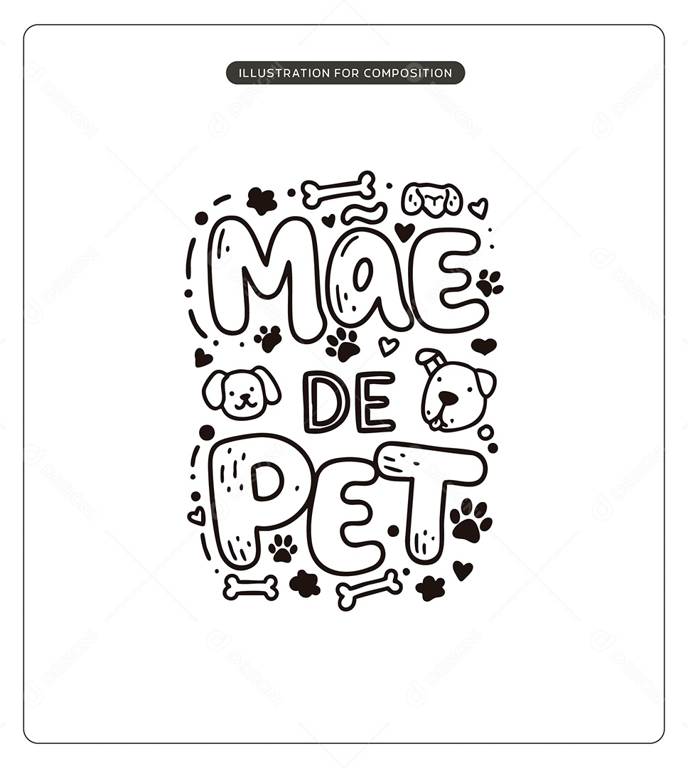 Lettering Mãe de Pet Dia das Mães Ilustração Vetor EPS