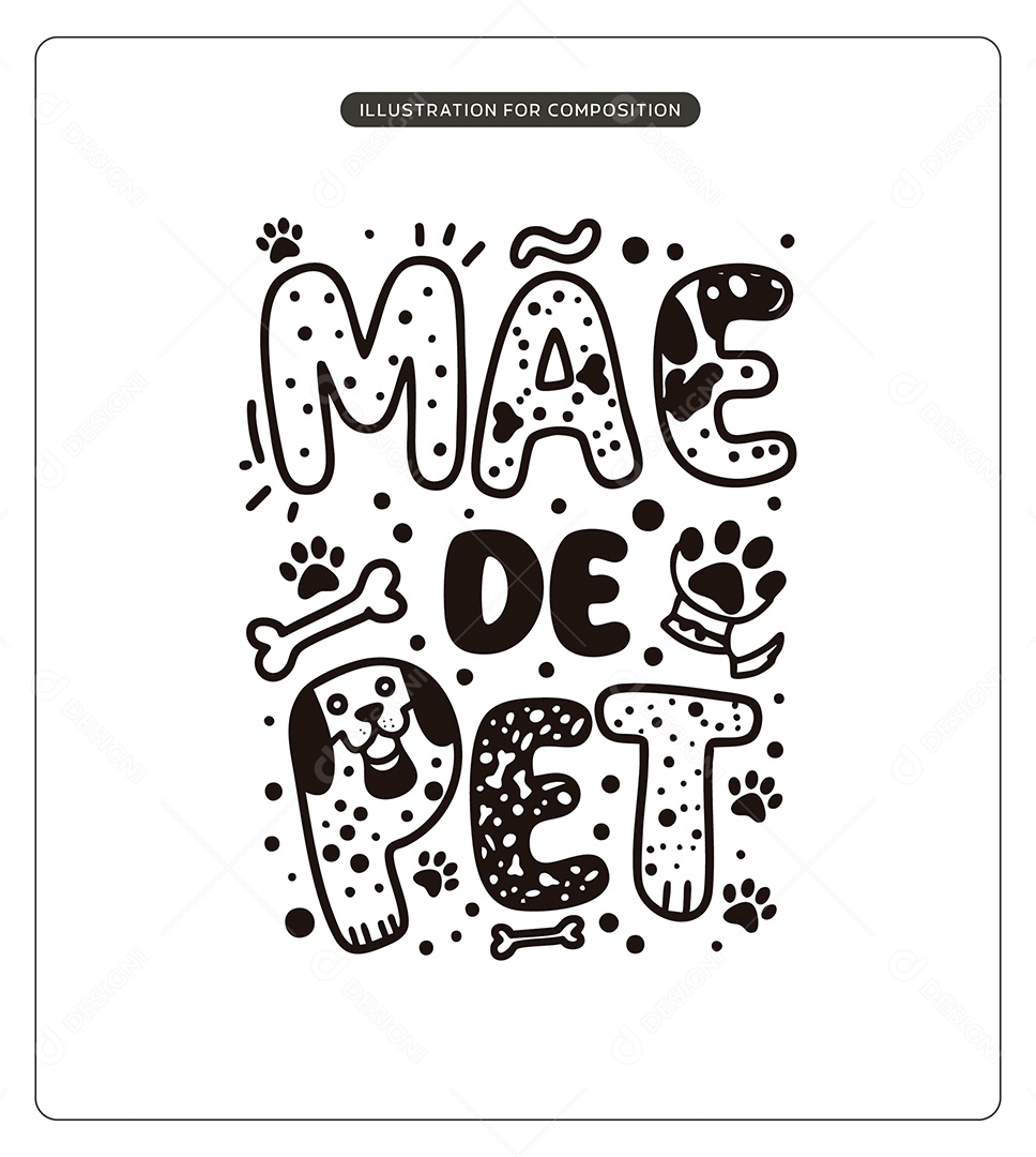 Lettering Mãe de Pet Dia das Mães Ilustração Vetor EPS
