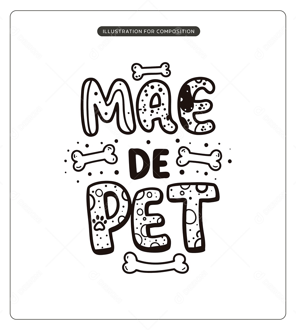 Lettering Mãe de Pet Dia das Mães Ilustração Vetor EPS