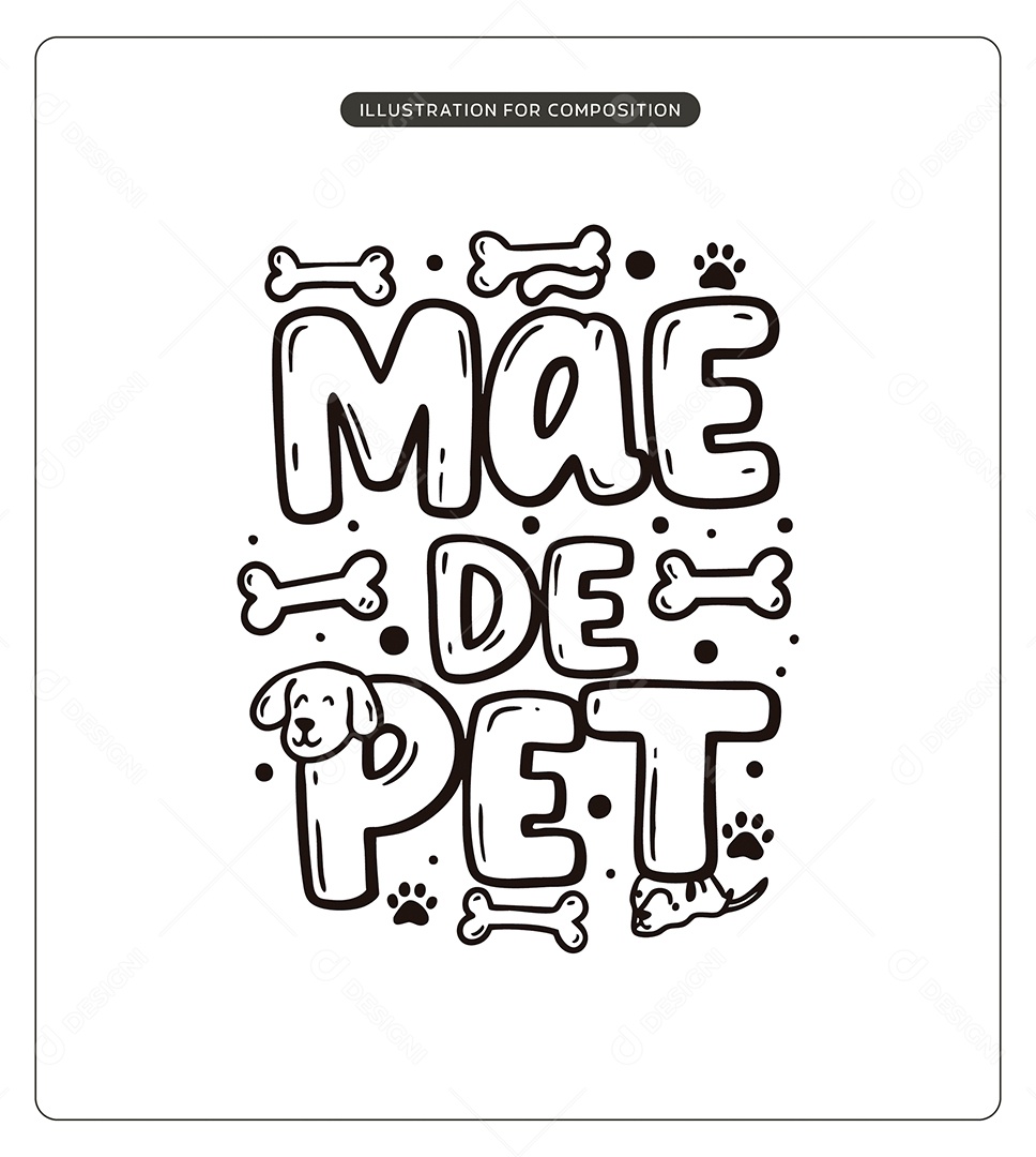 Lettering Mãe de Pet Dia das Mães Ilustração Vetor EPS