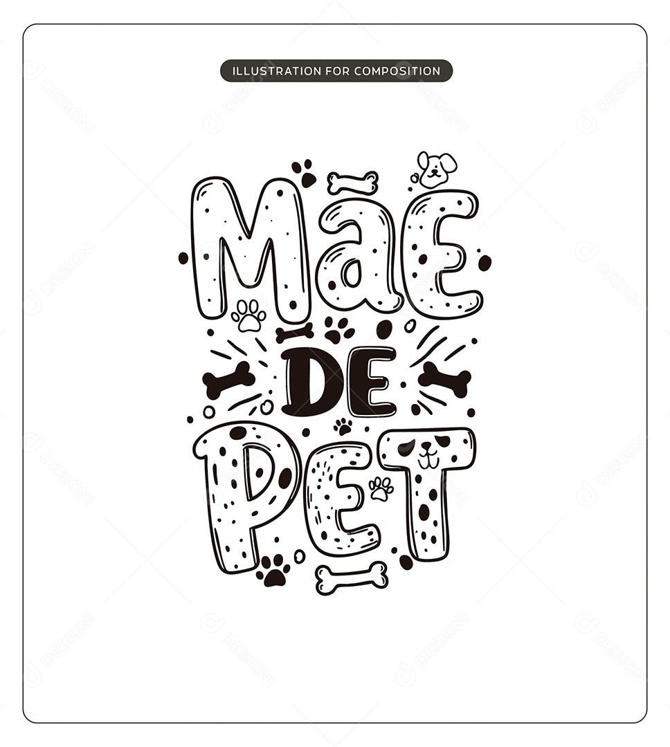 Lettering Mãe de Pet Dia das Mães Ilustração Vetor EPS