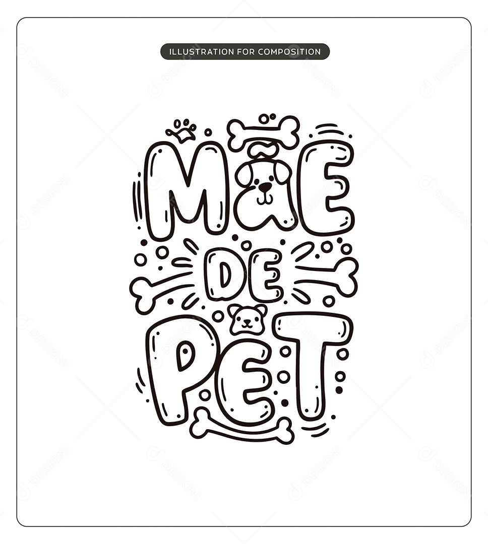 Lettering Mãe de Pet Dia das Mães Ilustração Vetor EPS