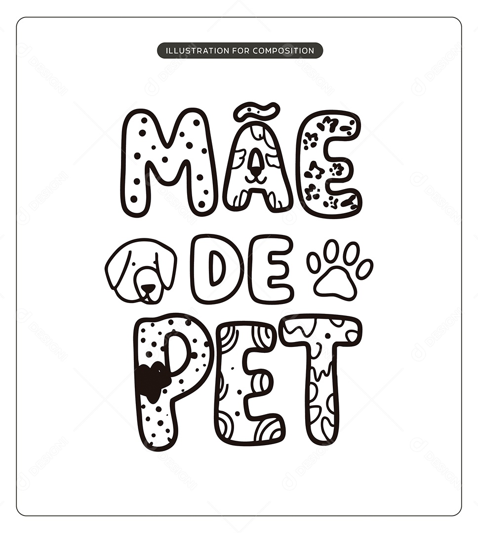 Lettering Mãe de Pet Dia das Mães Ilustração Vetor EPS