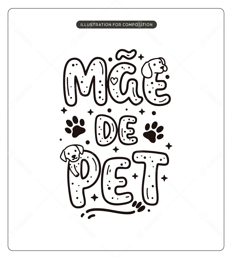 Lettering Mãe de Pet Dia das Mães Ilustração Vetor EPS