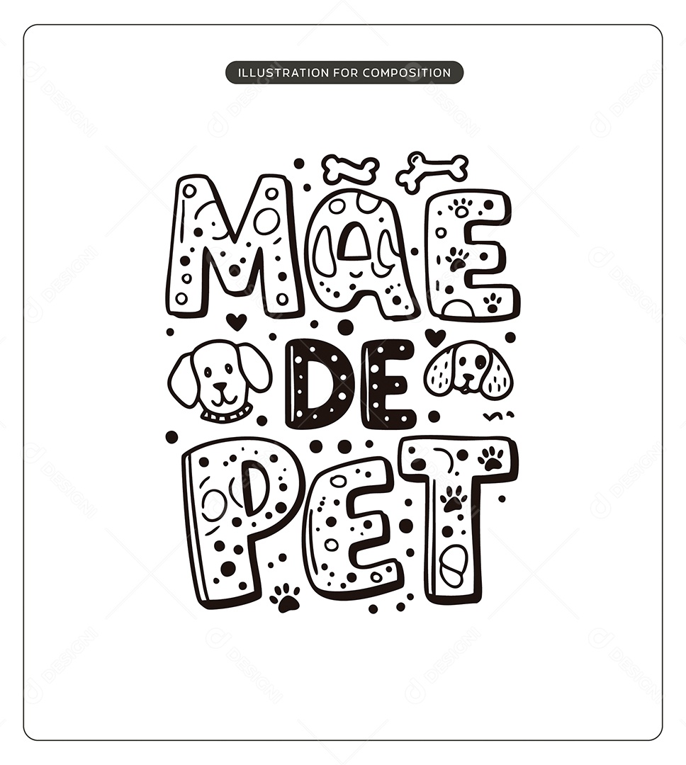 Lettering Mãe de Pet Dia das Mães Ilustração Vetor EPS