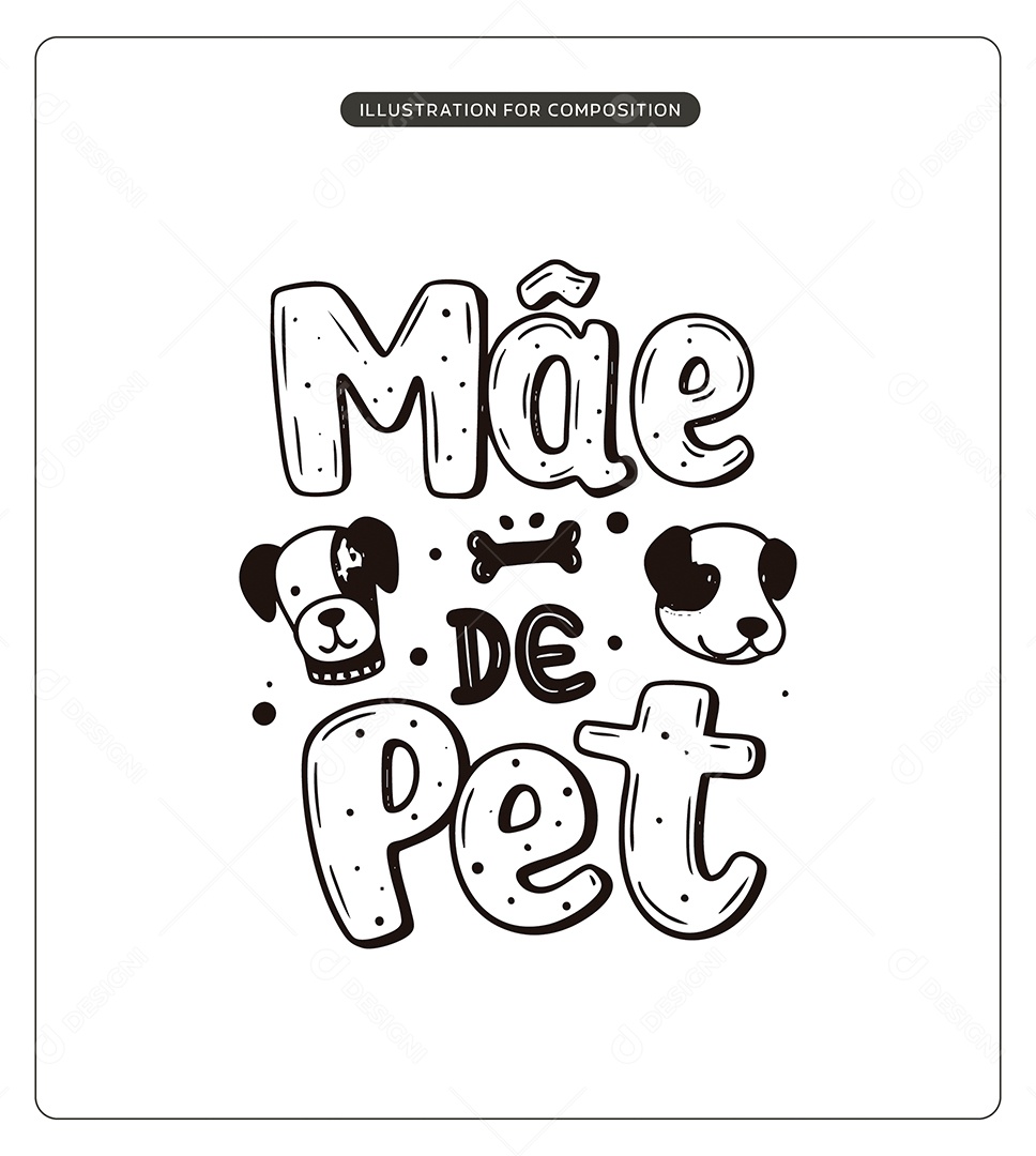 Lettering Mãe de Pet Dia das Mães Ilustração Vetor EPS