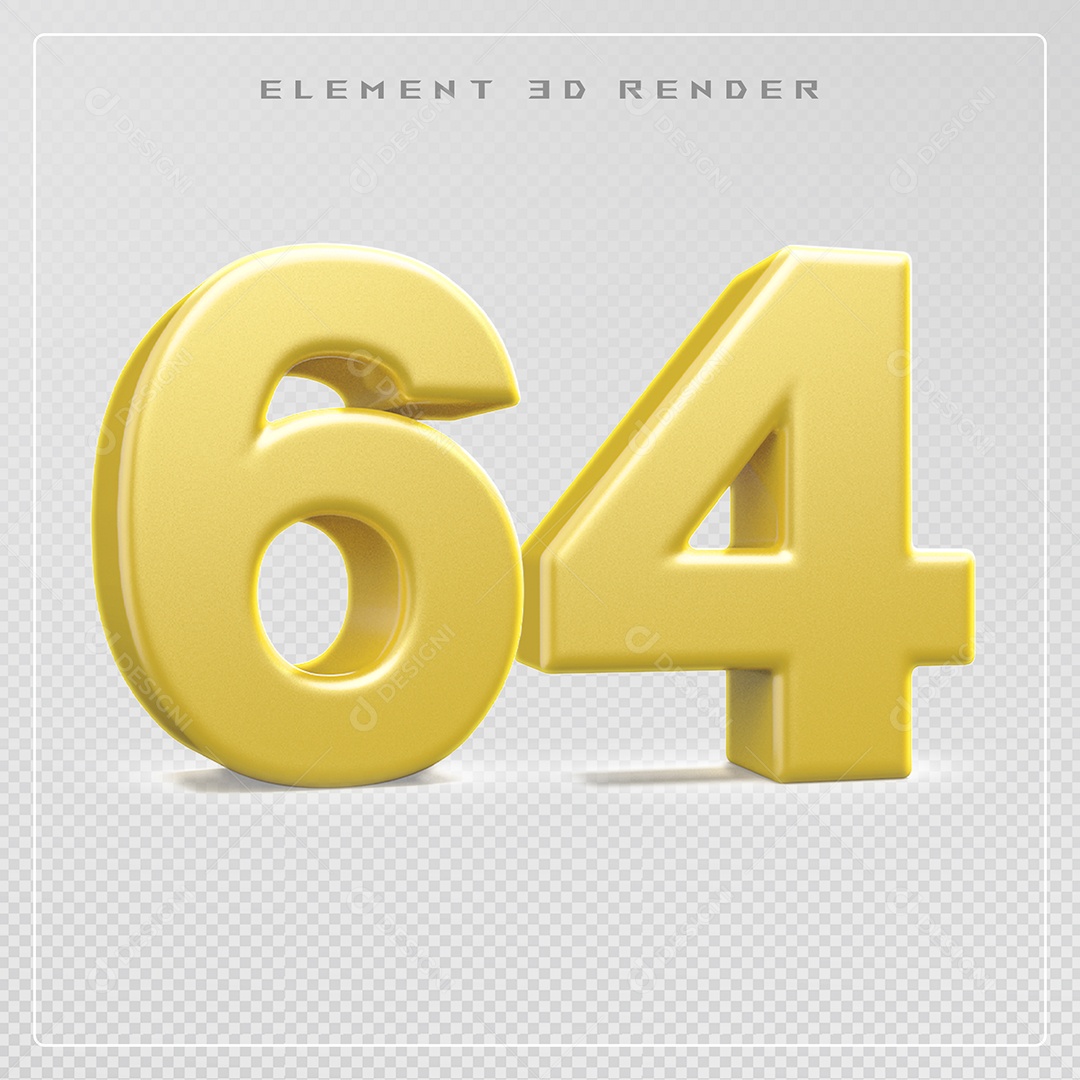 Elemento 3D Número 64 Dourado para Composição PSD
