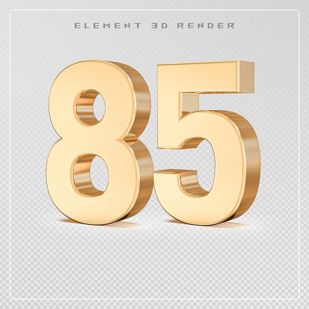 Elemento 3D Número 85 Dourado para Composição PSD