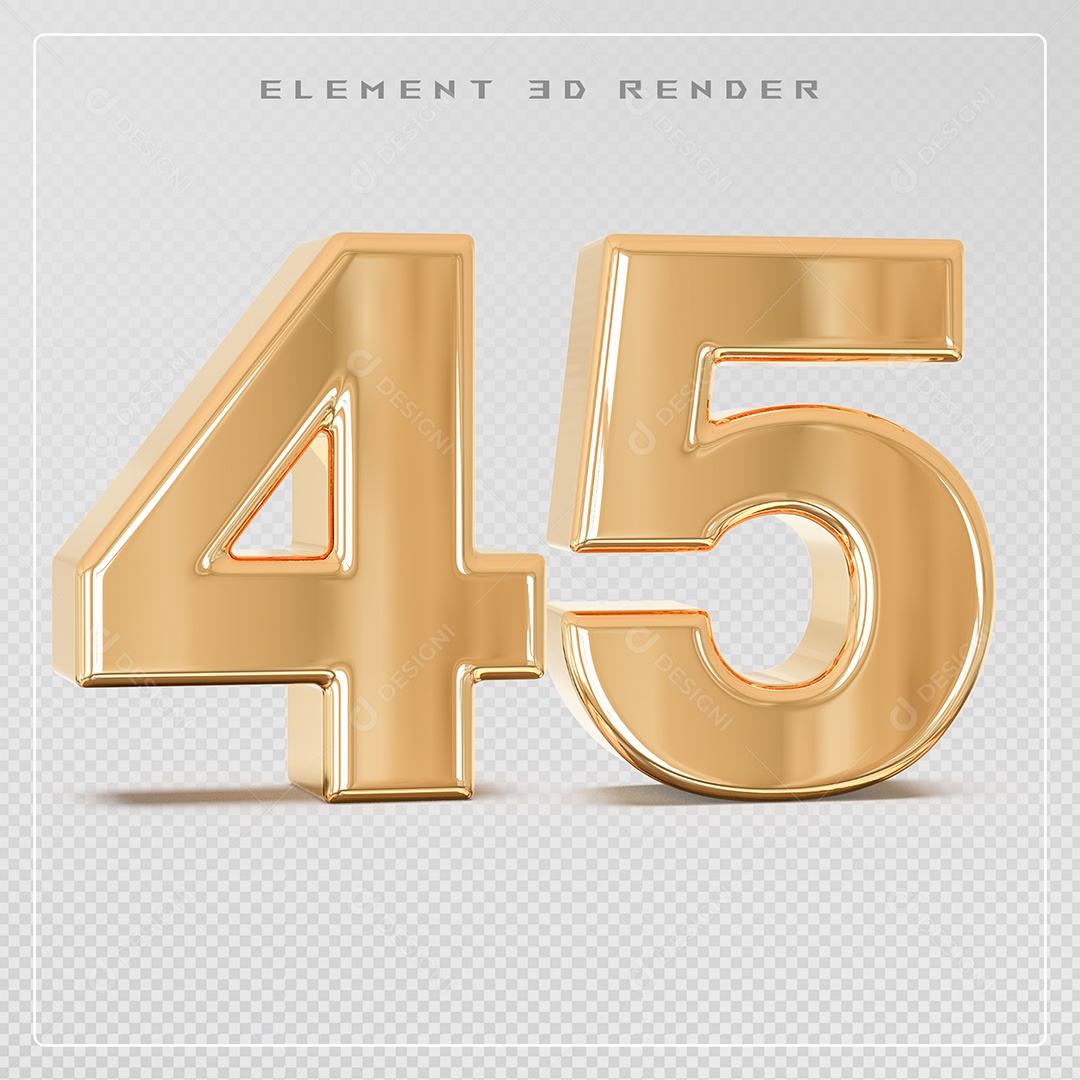 Elemento 3D Número 45 Dourado para Composição PSD