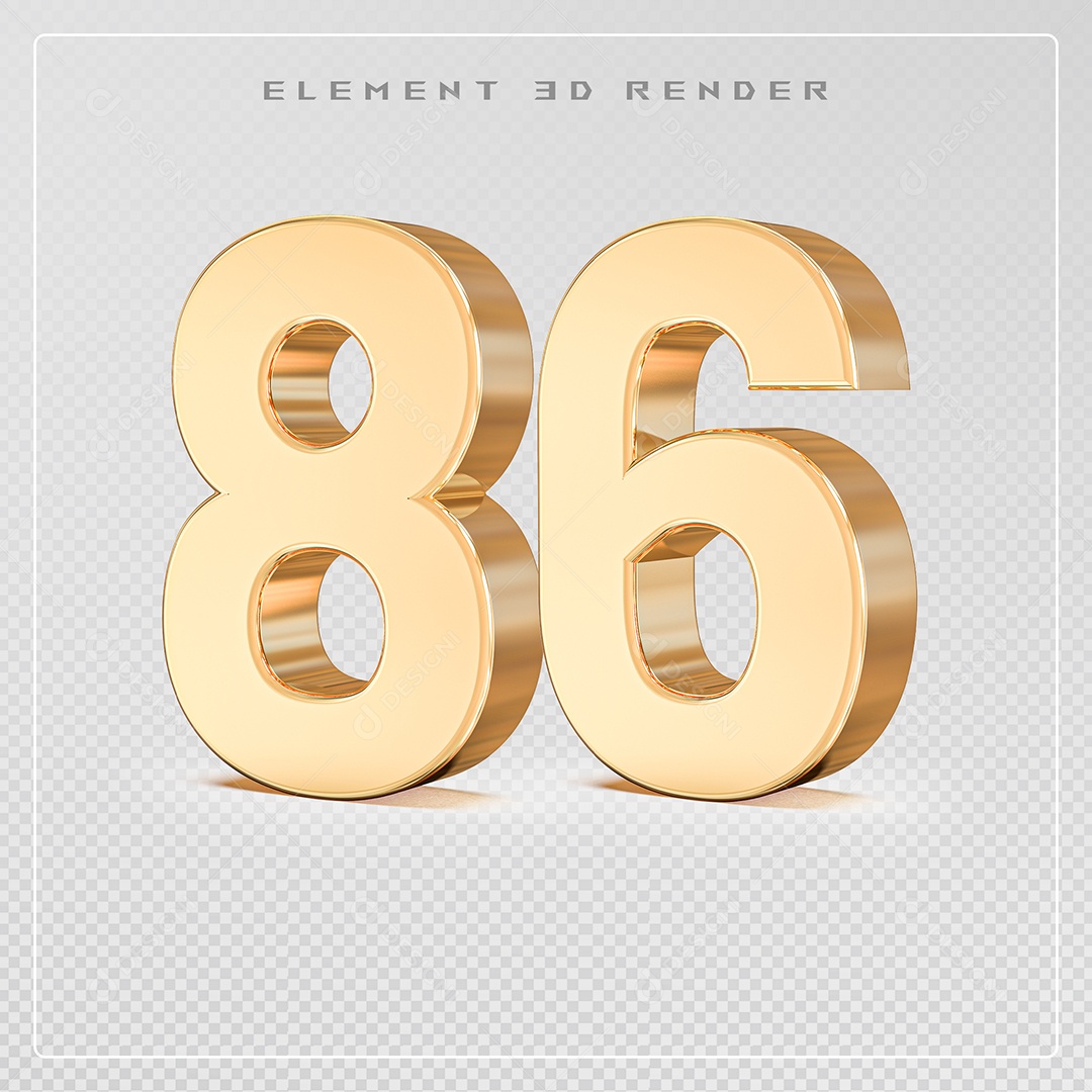 Elemento 3D Número 86 Dourado para Composição PSD