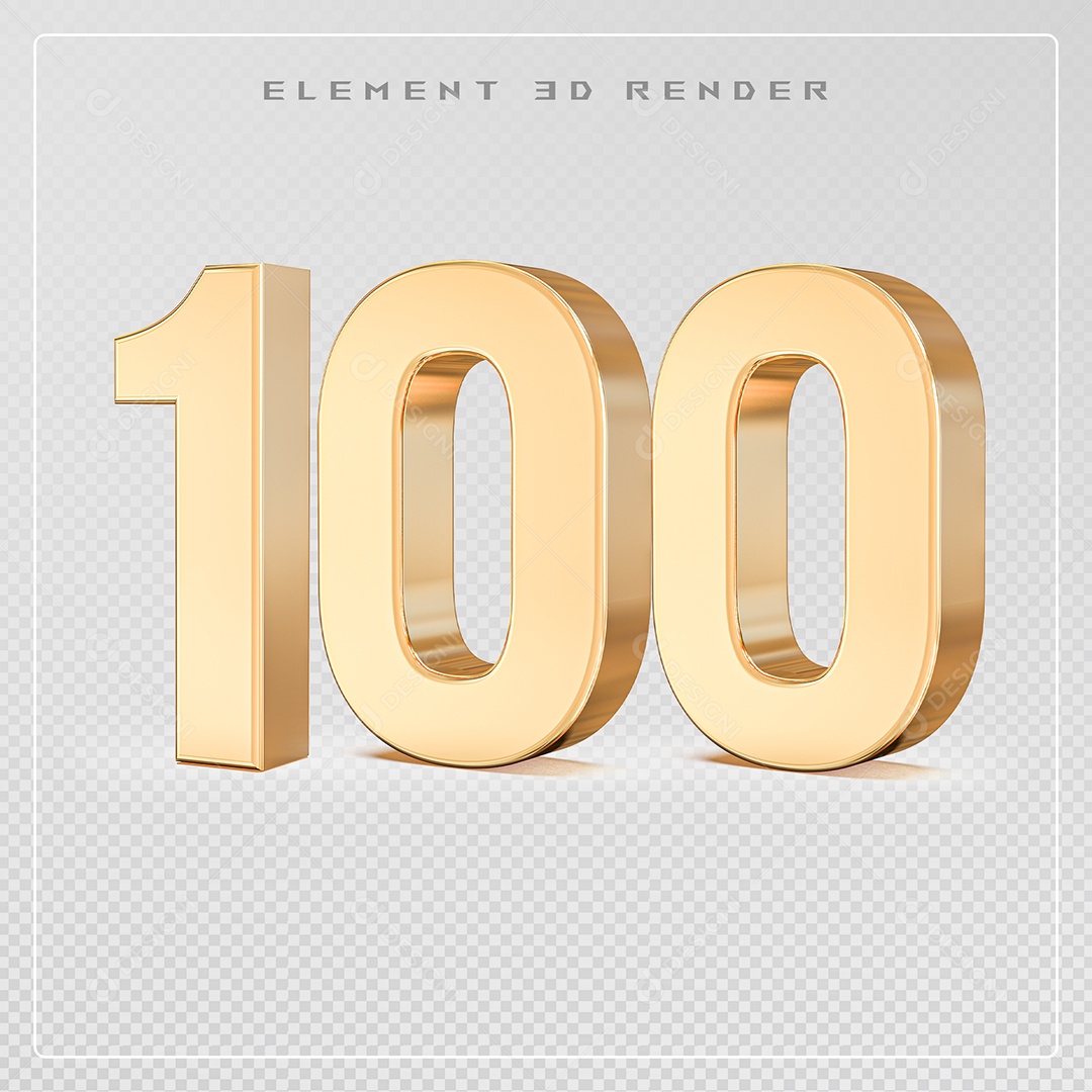Elemento 3D Número 100 Dourado para Composição PSD
