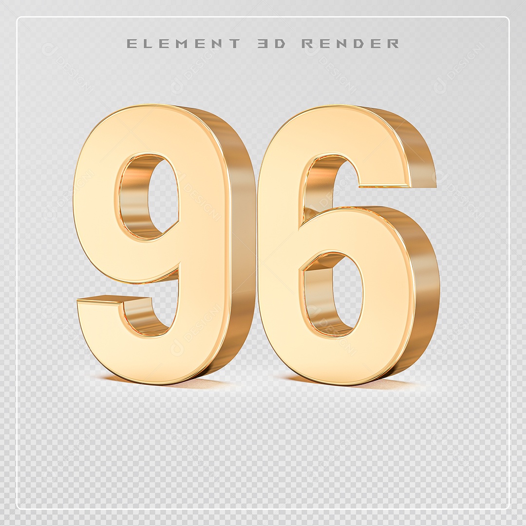 Elemento 3D Número 96 Dourado para Composição PSD