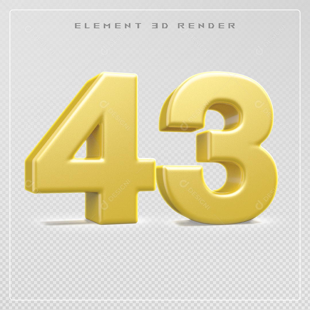 Elemento 3D Número 43 Dourado para Composição PSD
