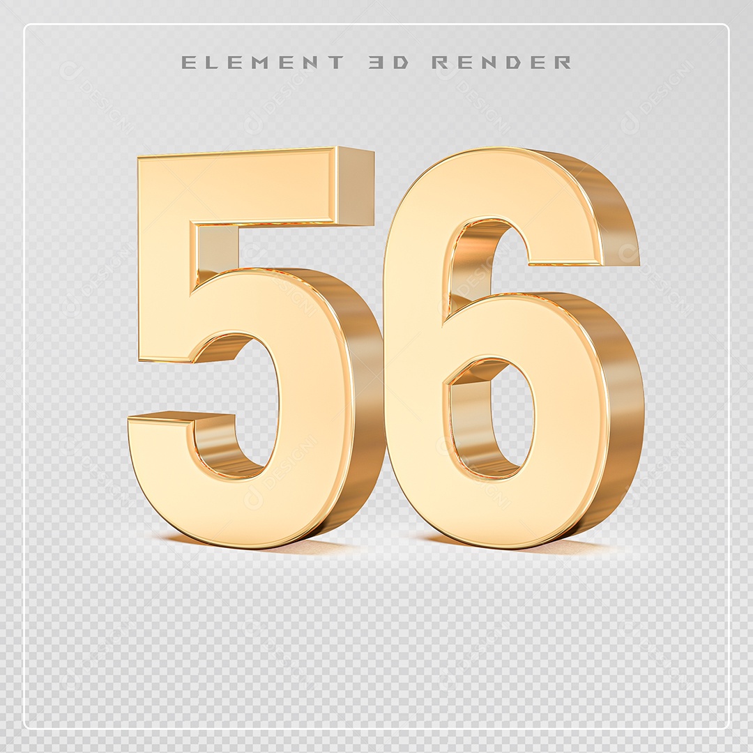 Elemento 3D Número 56 Dourado para Composição PSD