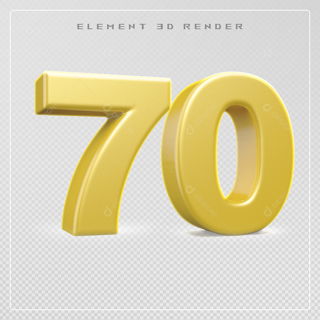 Elemento 3D Número 70 Dourado para Composição PSD