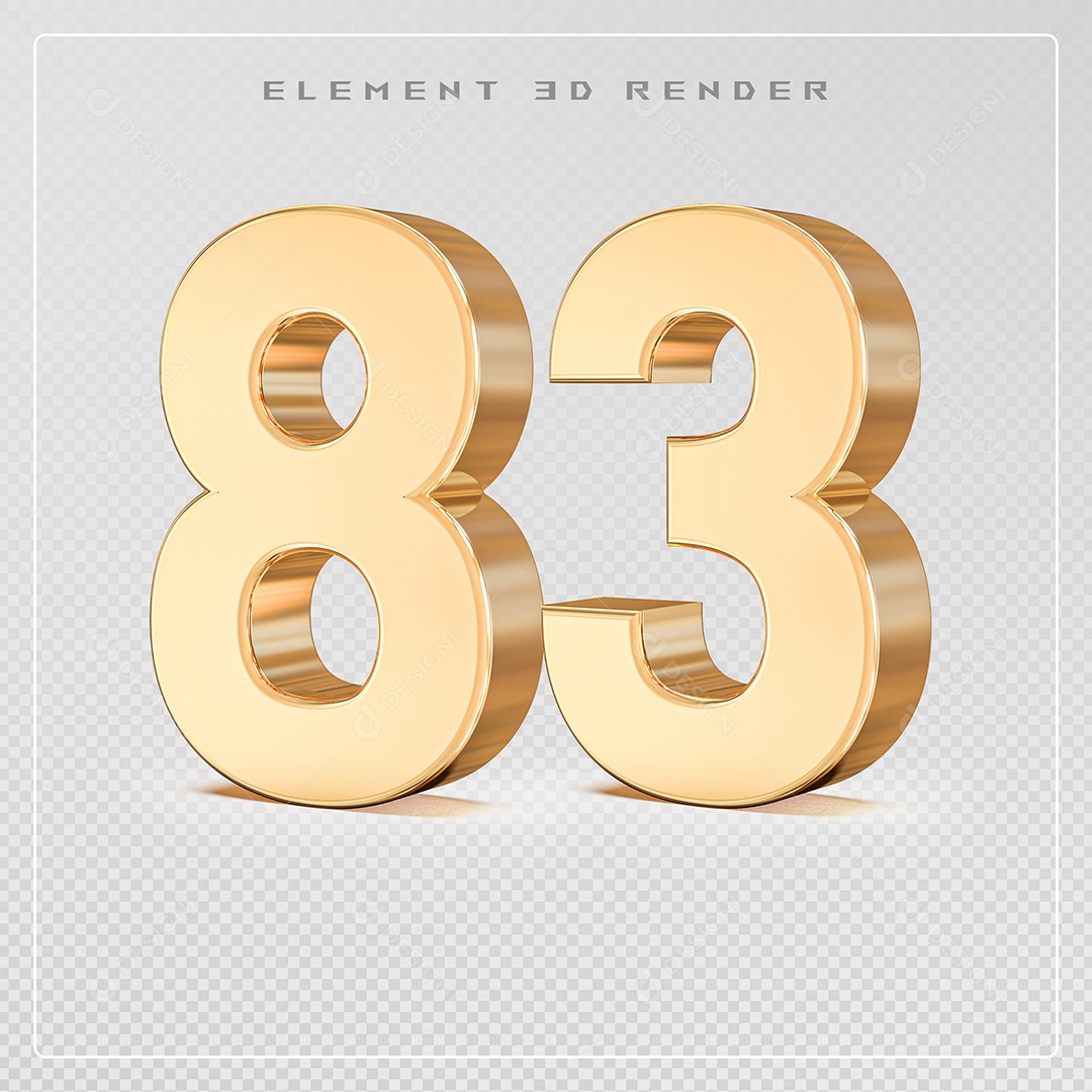 Elemento 3D Número 83 Dourado para Composição PSD