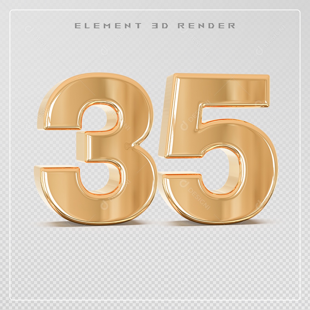 Elemento 3D Número 35 Dourado para Composição PSD