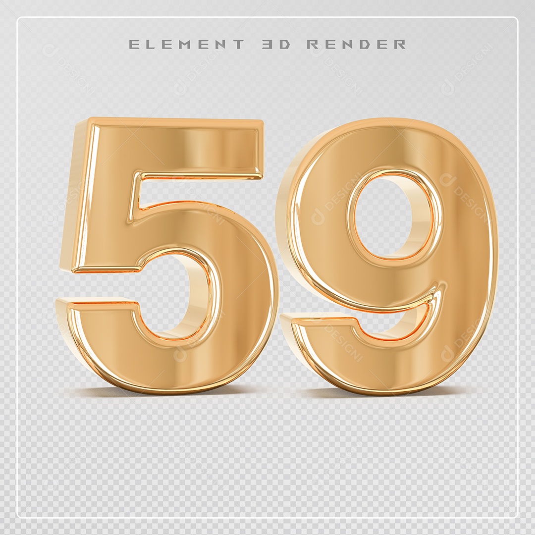Elemento 3D Número 34 Dourado para Composição PSD