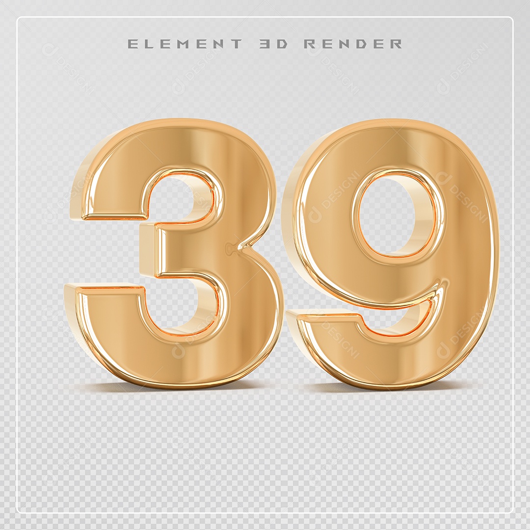 Elemento 3D Número 34 Dourado para Composição PSD