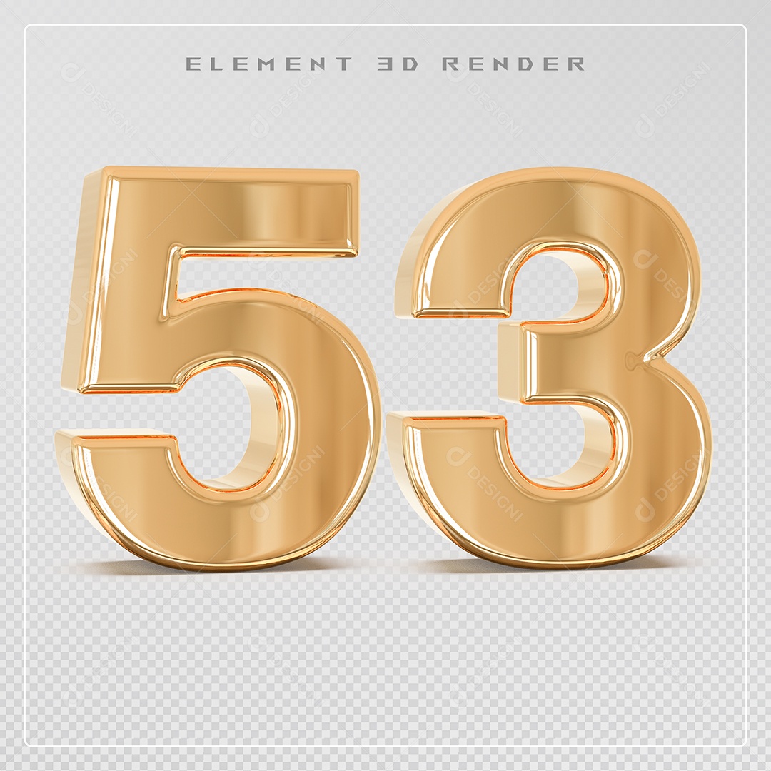 Elemento 3D Número 34 Dourado para Composição PSD