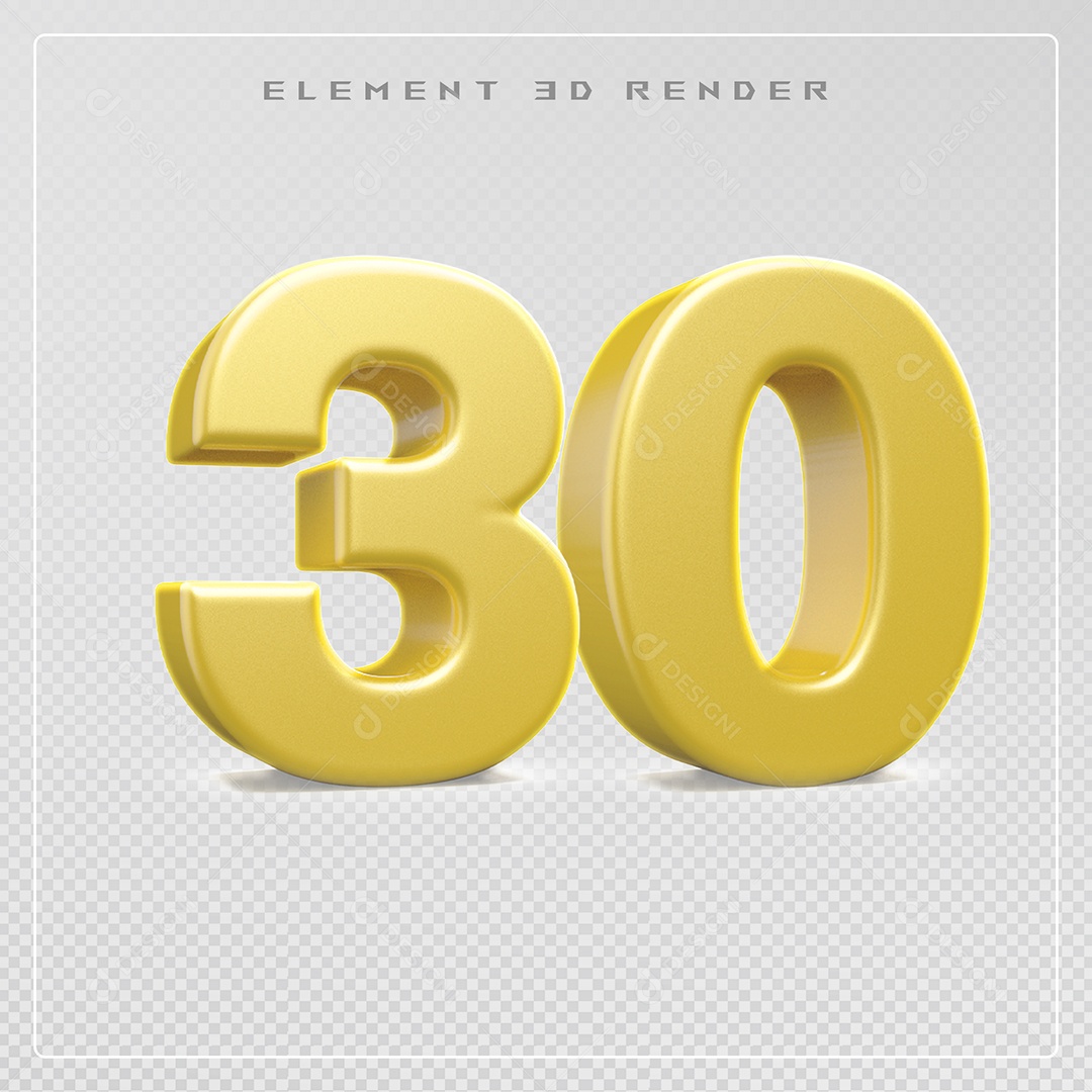 Elemento 3D Número 34 Dourado para Composição PSD