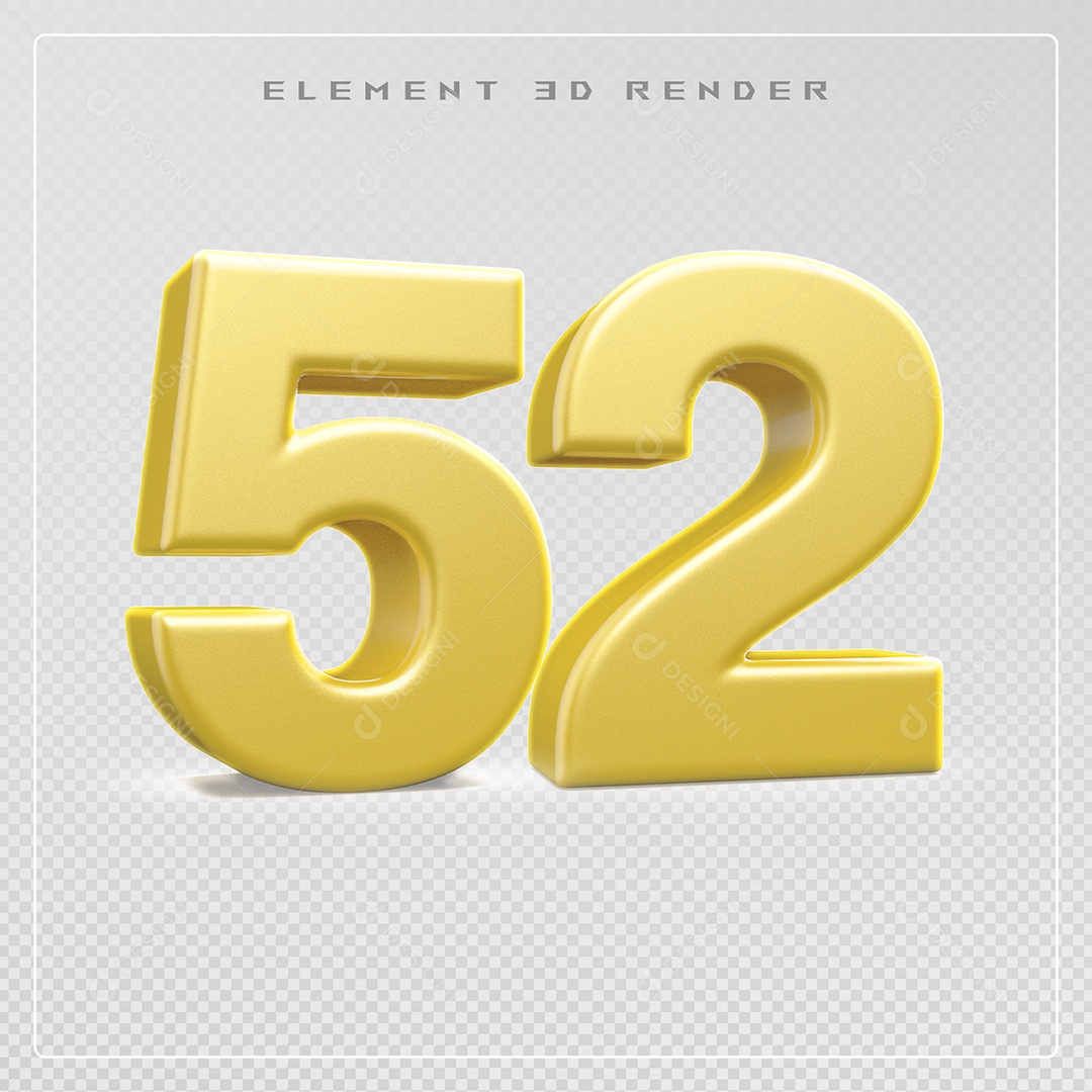 Elemento 3D Número 52 Dourado para Composição PSD