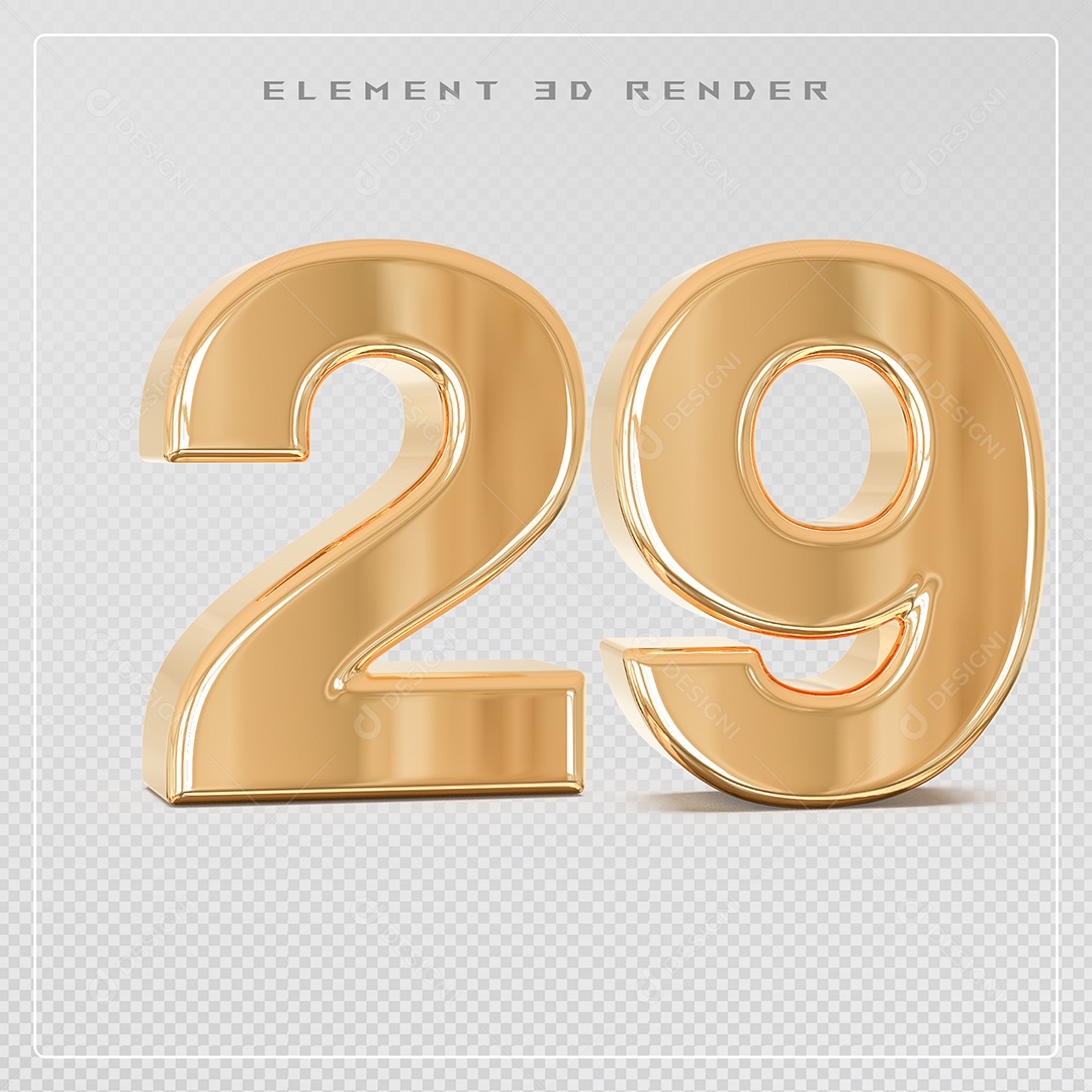Elemento 3D Número 29 Dourado para Composição PSD