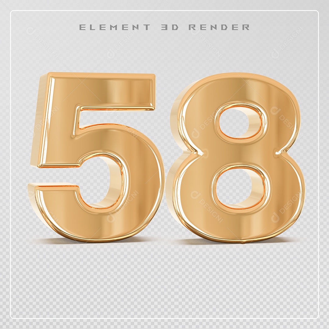 Elemento 3D Número 58 Dourado para Composição PSD