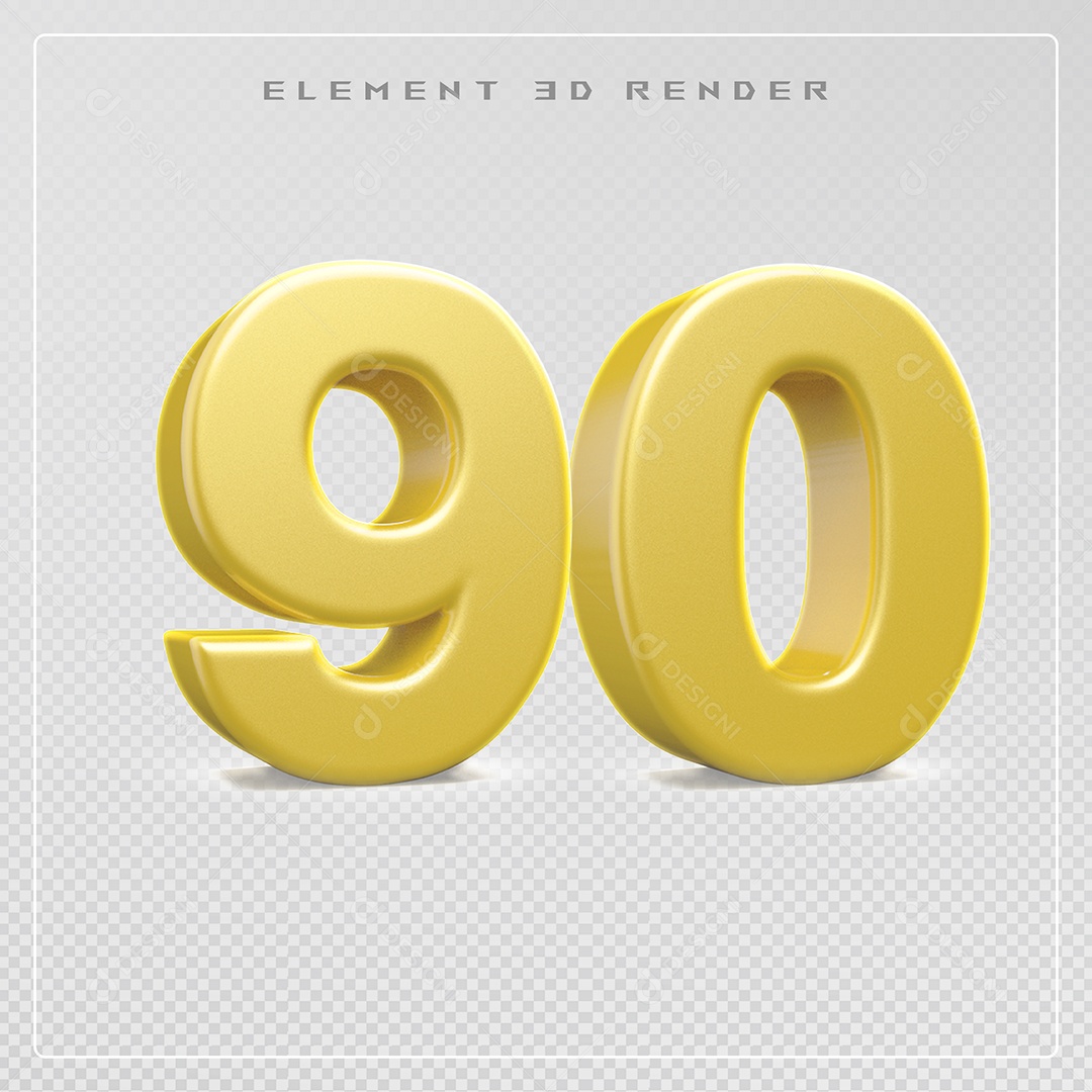 Elemento 3D Número 90 Dourado para Composição PSD