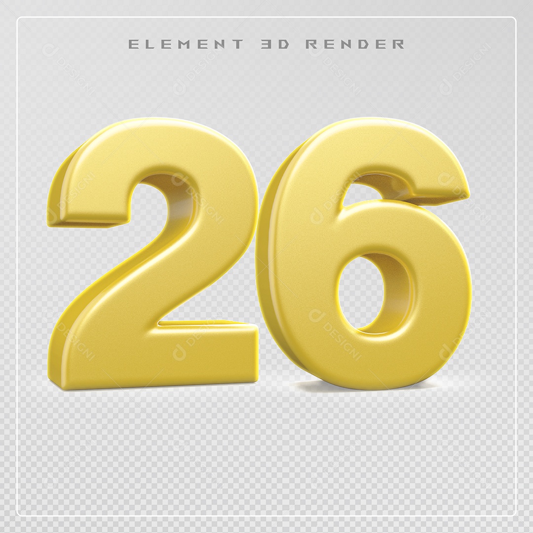 Elemento 3D Número 26 Dourado para Composição PSD