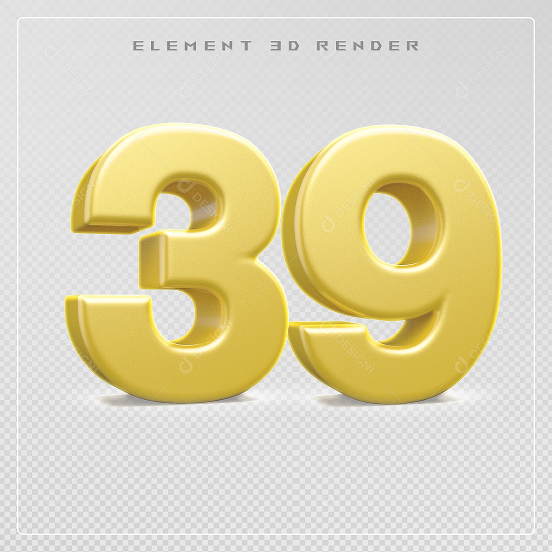 Elemento 3D Número 39 Dourado para Composição PSD