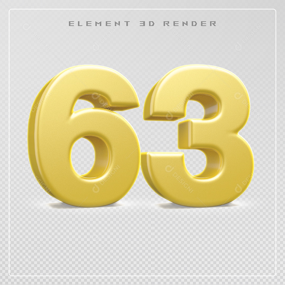 Elemento 3D Número 63 Dourado para Composição PSD