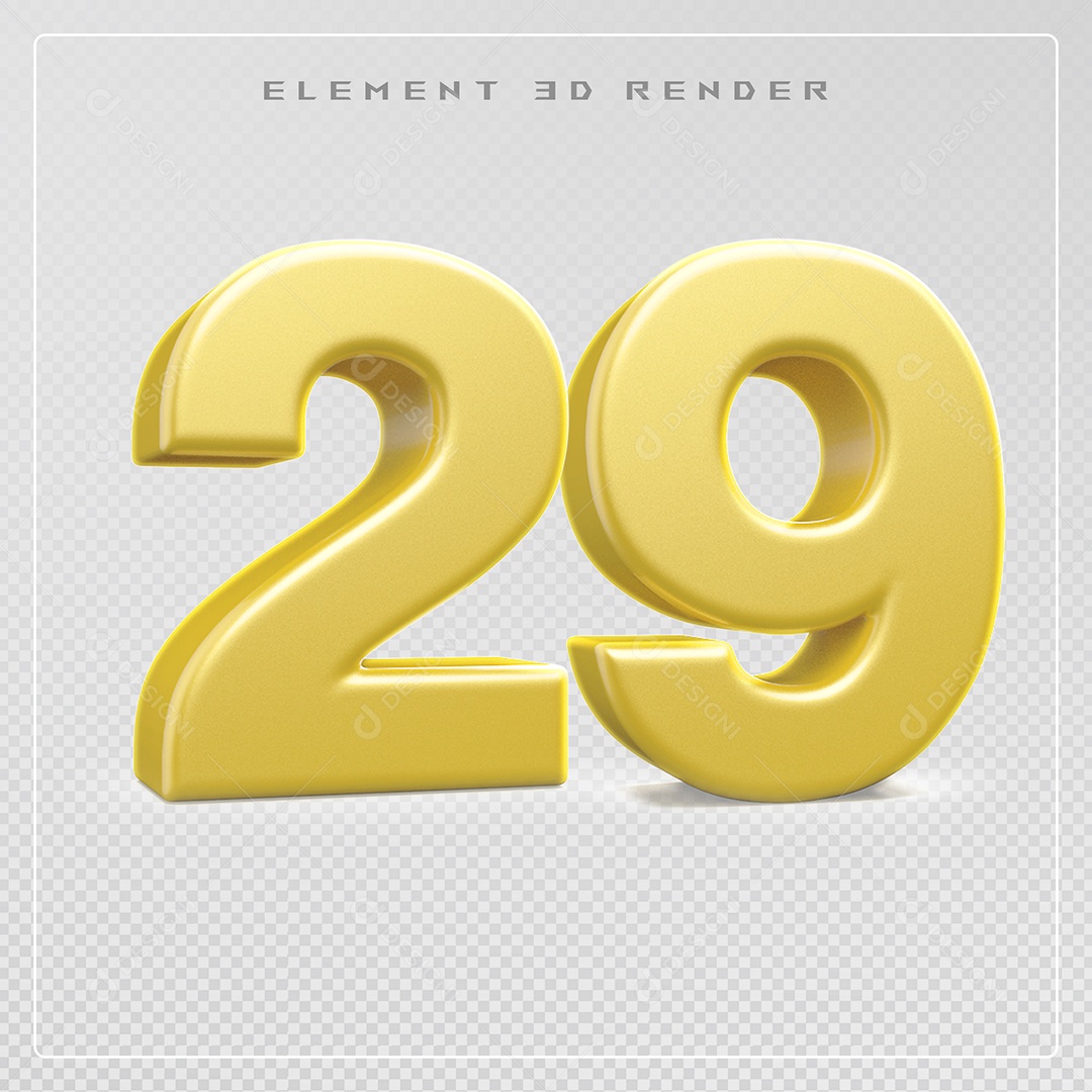 Elemento 3D Número 29 Dourado para Composição PSD