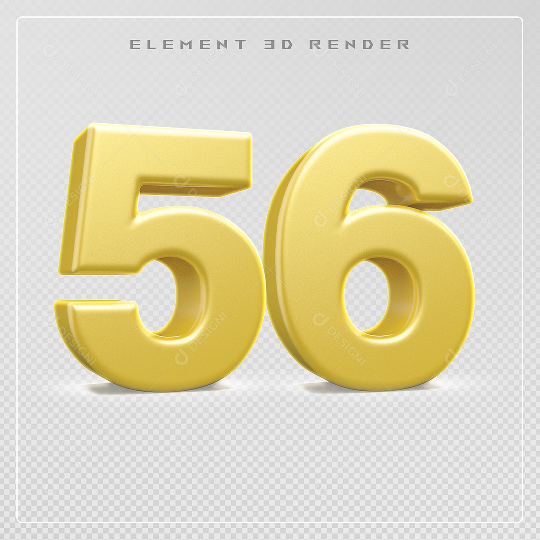 Elemento 3D Número 56 Dourado para Composição PSD